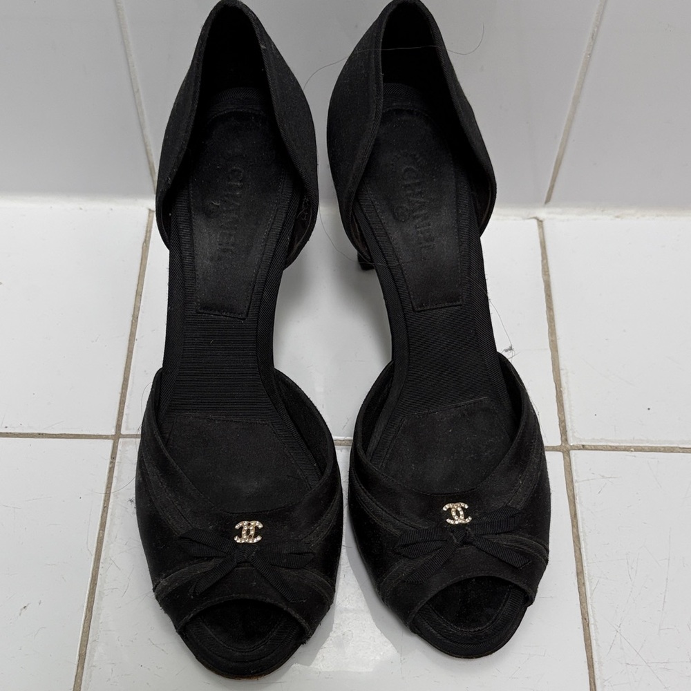 CHANEL Black Open-Toe Heels
